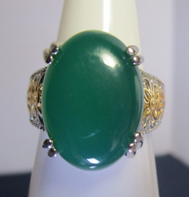 STS Karis Green Onyx Oval Cabochon Ring Gold & Silver Tone Size 7