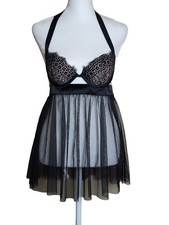 Victoria Secret Y2K Black Sheer Nightgown Lingerie Nightie 32C NEW