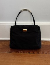 Vtg Nina Ricci Black Nylon Mini Tote Shoulder...