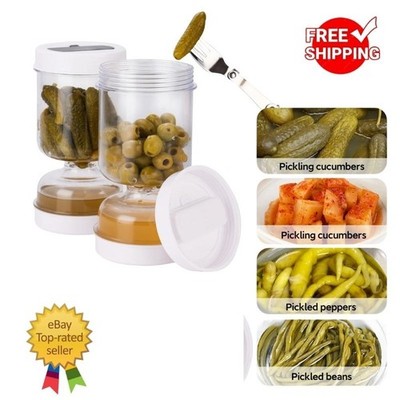 Flip Pickle & Olive Strainer Jar Airtight Storage with Built-in Draining System