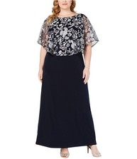 Connected Apparel Womens Embroidered Gown Dress, Blue, Plus Size, 14W