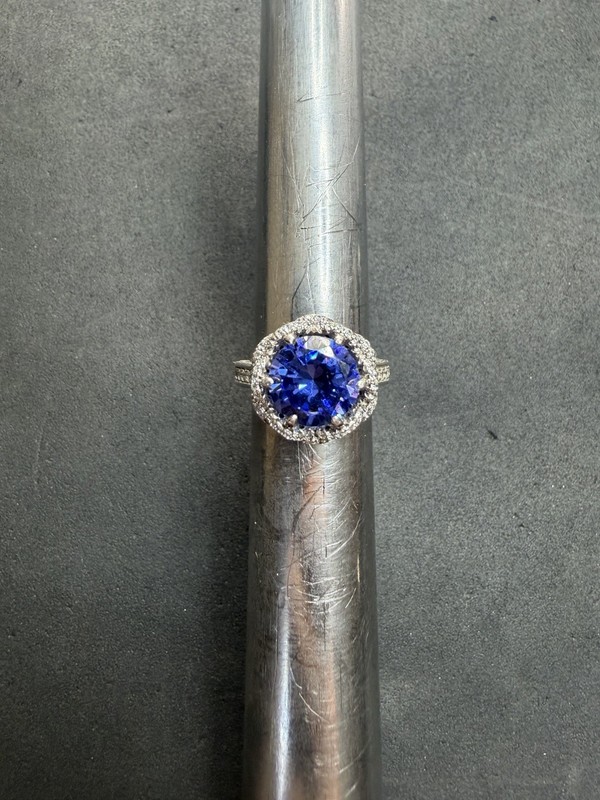 7.5g FZN Sterling Silver 925 Blue/Purple & Clear CZ Ring Size 6 Jewelry Lot I