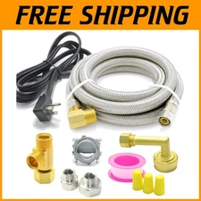 Burst Proof Water Supply Line, 12ft Stainless Steel Hose Kit