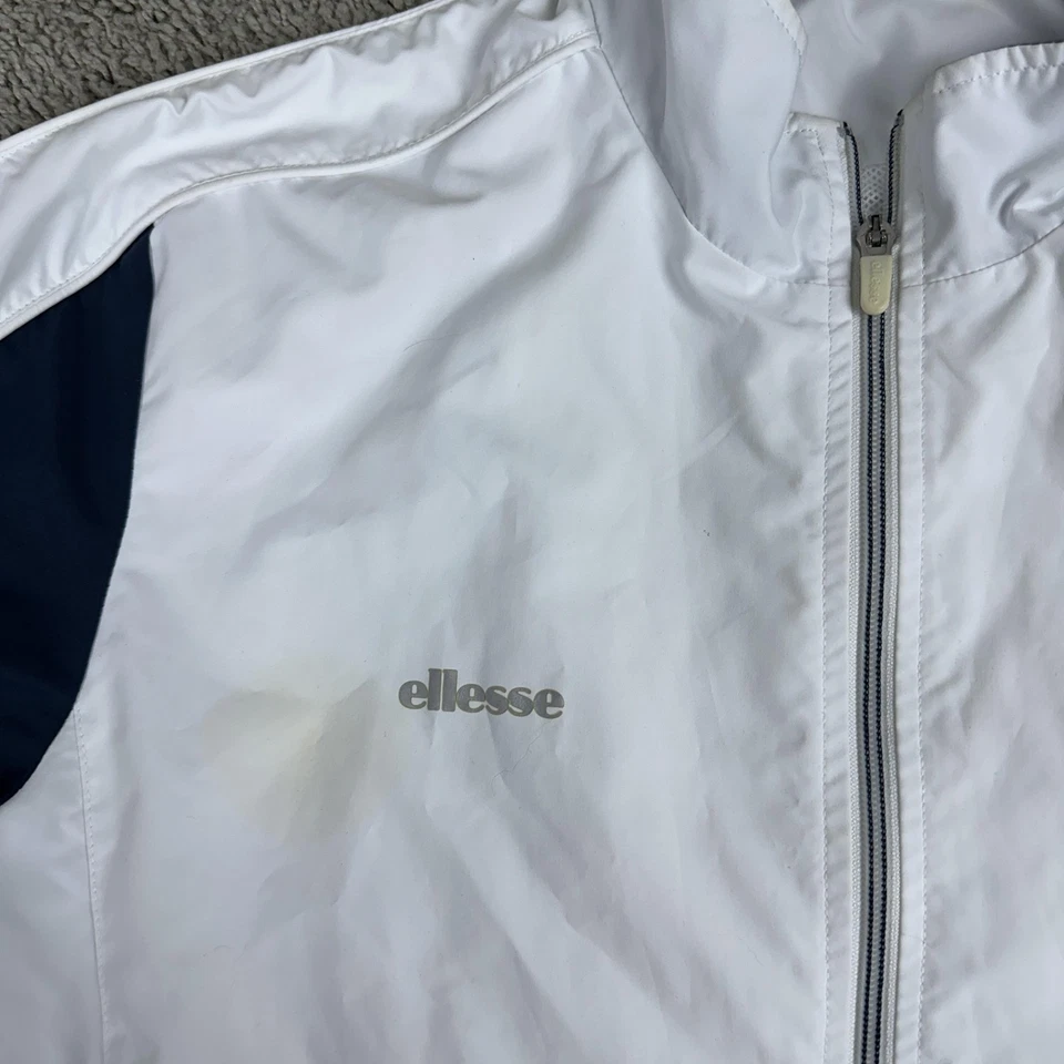 Vintage Ellesse Jacket Mens Large White Navy Track Windbreaker Full Zip 90s - Image 4 of 4