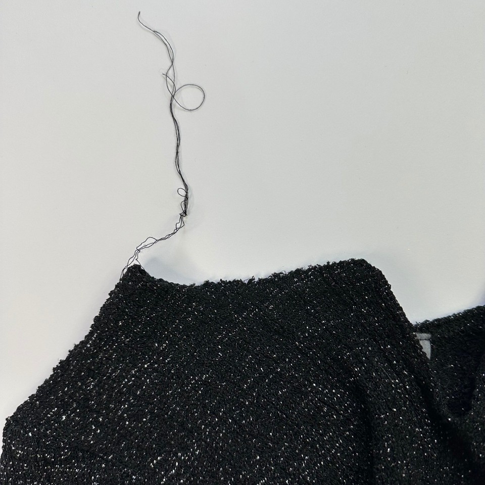 90s Rave Stretch Metallic Knit Top Black V Neck One Size Y2K Party Glam ...