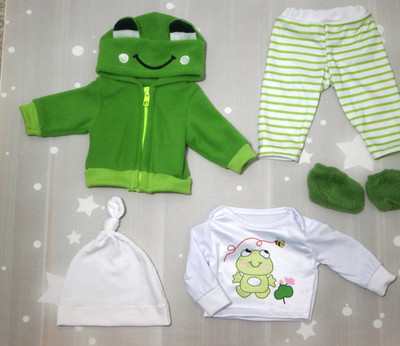 5-tlg Kombi Jacke Hose Mütze Pullover Puppen kleidung Re born Baby Puppe 43-45cm