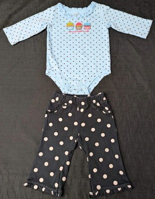 Carter's 2 PC Blue Bodysuit Longsleeve & Black Pants For 6 Months Cotton 100% 