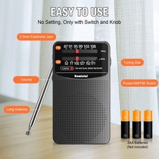 AM/FM Portable Radio, Pocket Size, 3 AA Battery, Excellent Reception Easy to
