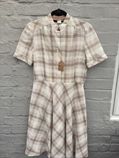 Vintage Beżowa sukienka z kołnierzem dziadka rozmiar 12