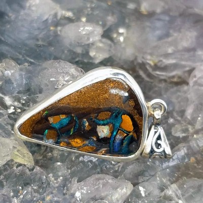 'Hamina Serenari' Natural Queensland Boulder Opal 15.00ct S925 Silver Handmad...