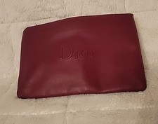 Dior Makeup Bag/Pouch Red Wine Color Faux Leather Travel Bag Zip Closure
