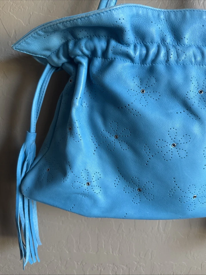 Roberta Gandolfi Turquoise Fringe Tassel Leather Shoulder Bag Silver Stud Italy - Image 2 of 4