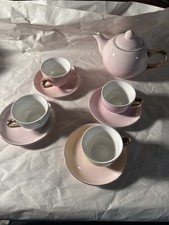 FAO Schwarz 9 Piece Ceramic Tea Party Set English Design w/ Pastel and Gold