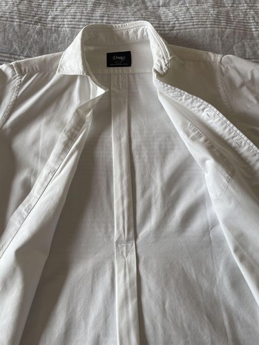 Drake's Inverted Pleat Oxford Shirt 16/41 White UK Made Button Down Spread L - Picture 12 of 17