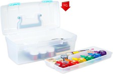 Portable Art Supply Organizer with Handle and Tray , Clear/Aqua Blue