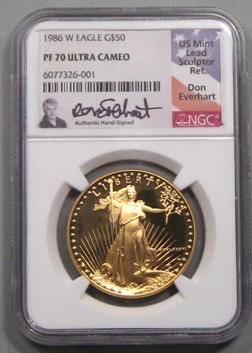 Ultra Cameo PROOF 1986-w $50 GOLD American Eagle. NGC PF70 UC.  EVERHARD Signed