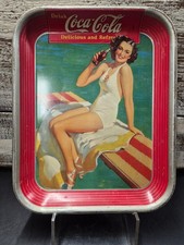 Vintage 1939 Coca-Cola Serving Tray Sundblom Bathing Beauty Tin Advertising Sign
