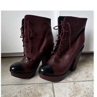 Miista Burgundy Leather Lace-Up Platform Ankle Boots Round Toe Block Heel EU 39