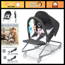 Portable Baby Bouncer with Canopy, 2-Mode Rocking Infant Seat for 0-18 Months