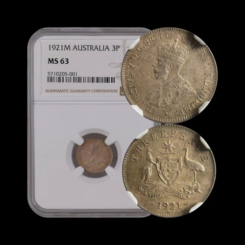 AUSTRALIA. 1921, Threepence, Silver - NGC MS63 - KGV, 3 Pence, Melbourne