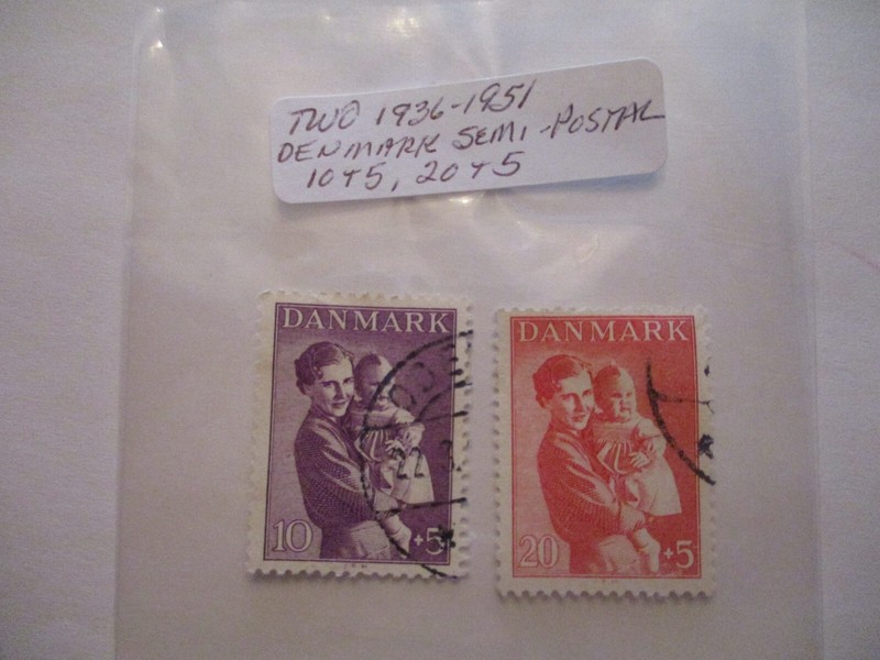 Two 1936-1951 Denmark Semi-Postal Postage Stamps - 10+5, 20+5 Denomination