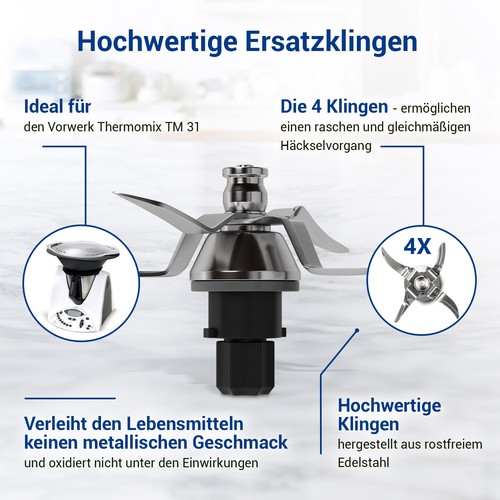 Ersatzmesser passend wie Vorwerk Mixmesser für Thermomix TM31 Küchenmaschine - Bild 3 von 7