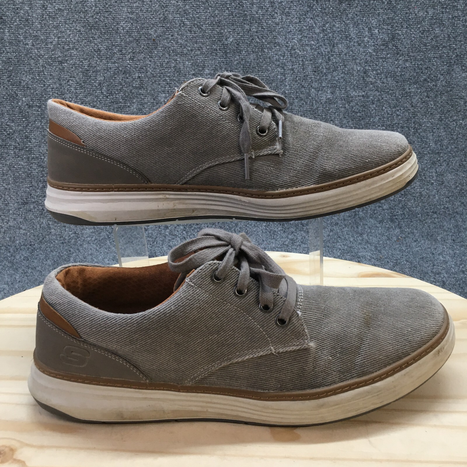 Skechers Shoes Mens 13 Moreno Ederson Oxford Sneaker Gray Fabric Lace Up Low Top