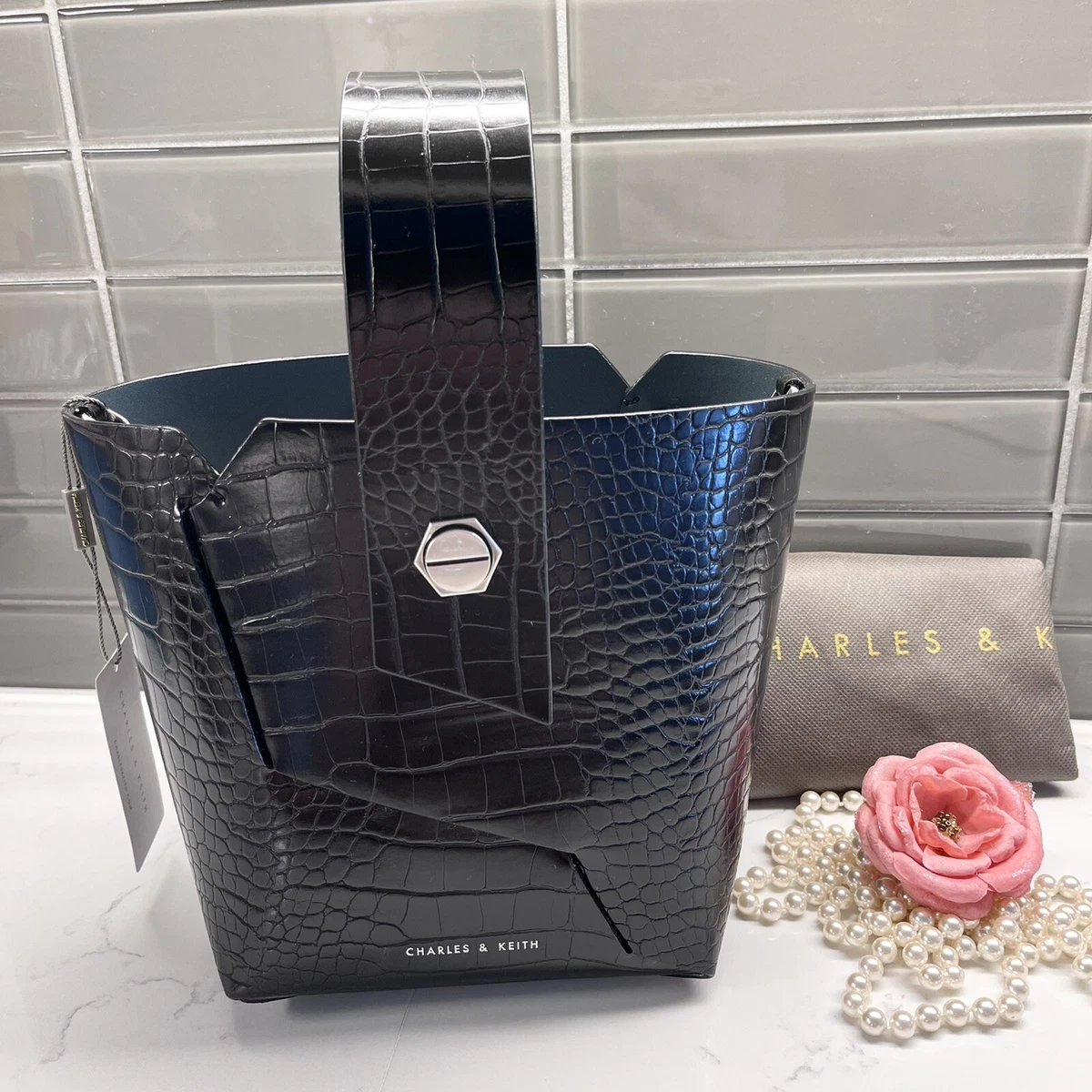 Charles and keith hotsell croc effect bucket bag