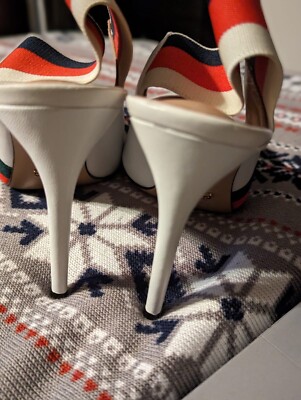Gucci Sylvie Pumps Web Stripe White Slingback Heels Size 40 (US 9)