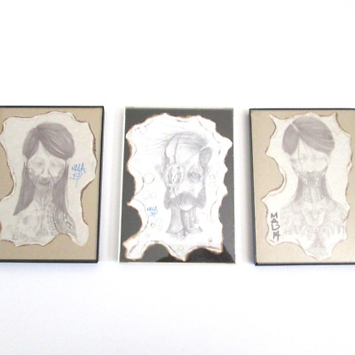 Duke City Pencil Sketches Tattoo Art Set Of 3 Signed MALA Steampunk 2014