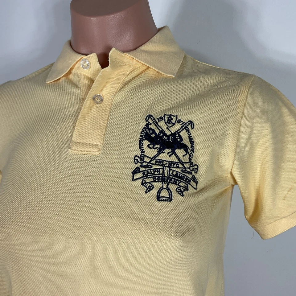 Vtg 90s Polo by Ralph Lauren yellow crest 5 stitched button polo/rugby shirt 8 - Image 3 of 4