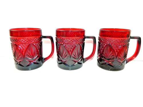 RUBY RED MUGS, SET OF 3 CRISTAL D' ARQUES LUMINARC, MADE IN FRANCE