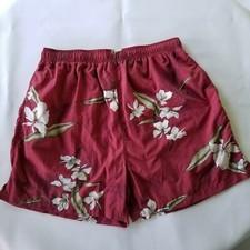 BUNALOW BRAND Men's Swim Shorts Size XXL Rust with Hawaiian Floral Elastic Waist