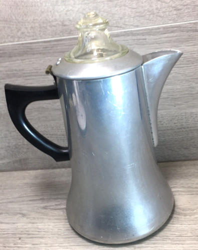 Vtg Retro coffee pot Swan Brand aluminium 1950s  glass top Black Handle British - Afbeelding 1 van 11
