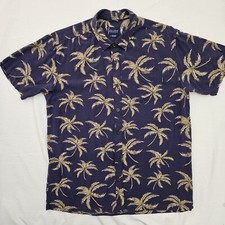 Jack Oneill Shirt Men's Large Relaxed Blue Hawaiian Island Palm Trees