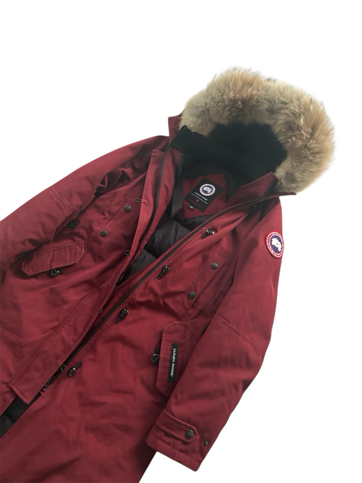Canada Goose kensington Parka Women Extra small XS Fur Trim Red 2506L Authentic thumbnail 3