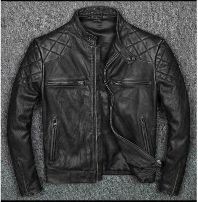 Men's Motorcycle Biker Vintage Cafe Racer Distressed Black Real