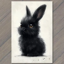 Art Print Cute Black Bunny Big Ears Adorable Sweet Expression Rabbit Fluffy