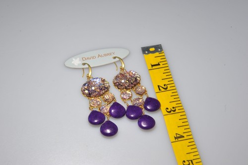 Purple chunky gold flake drop dangle earrings David Aubrey Jewelry NWT BA17 - 第 2/9 張圖片