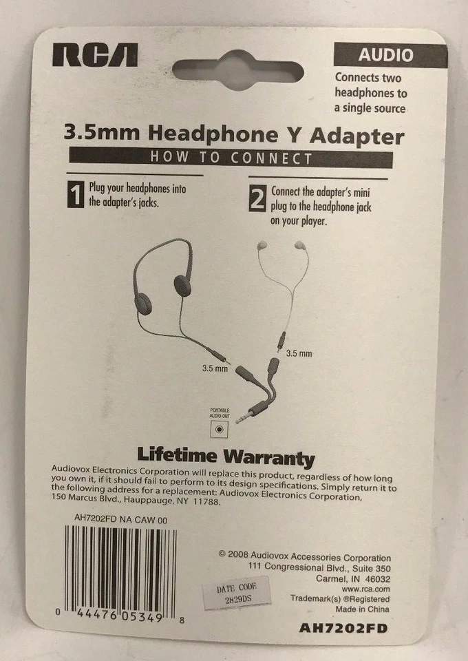 RCA - AH7202FD - Headphone Splitter Adapter Cable, 3.5mm Jack For Iphone Ipad - Image 2 of 2