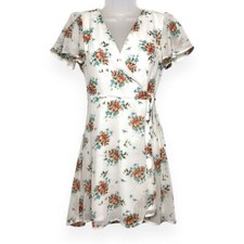 XS Altar'd State White Floral Short Sleeve Wrap Dress