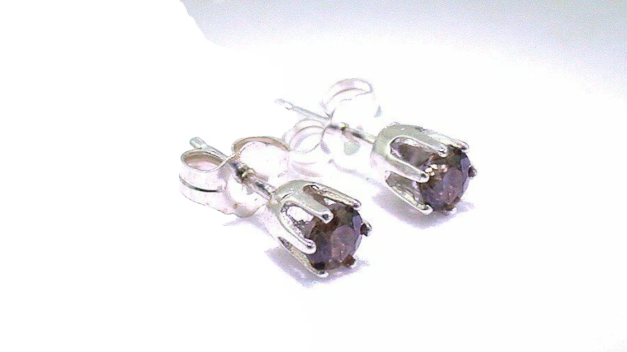 Brinco de esterlina redondo de zircão café natural peso total 3,5 mm 0,56 quilates ES7110 - Imagem 2 de 2