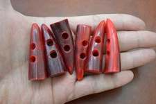 6 PCS RED BUFFALO HORN TOGGLE SEWING 2 HOLE BUTTONS CRAFT 2" #T-256