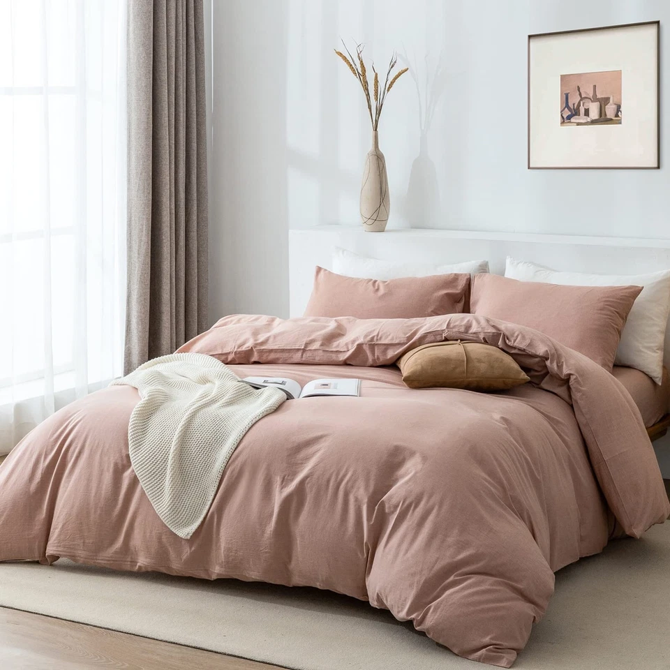 Juego de funda nórdica Queen - 100 % algodón lavado 3 piezas suave cómodo transpirable elegante li... Foto 2 de 4