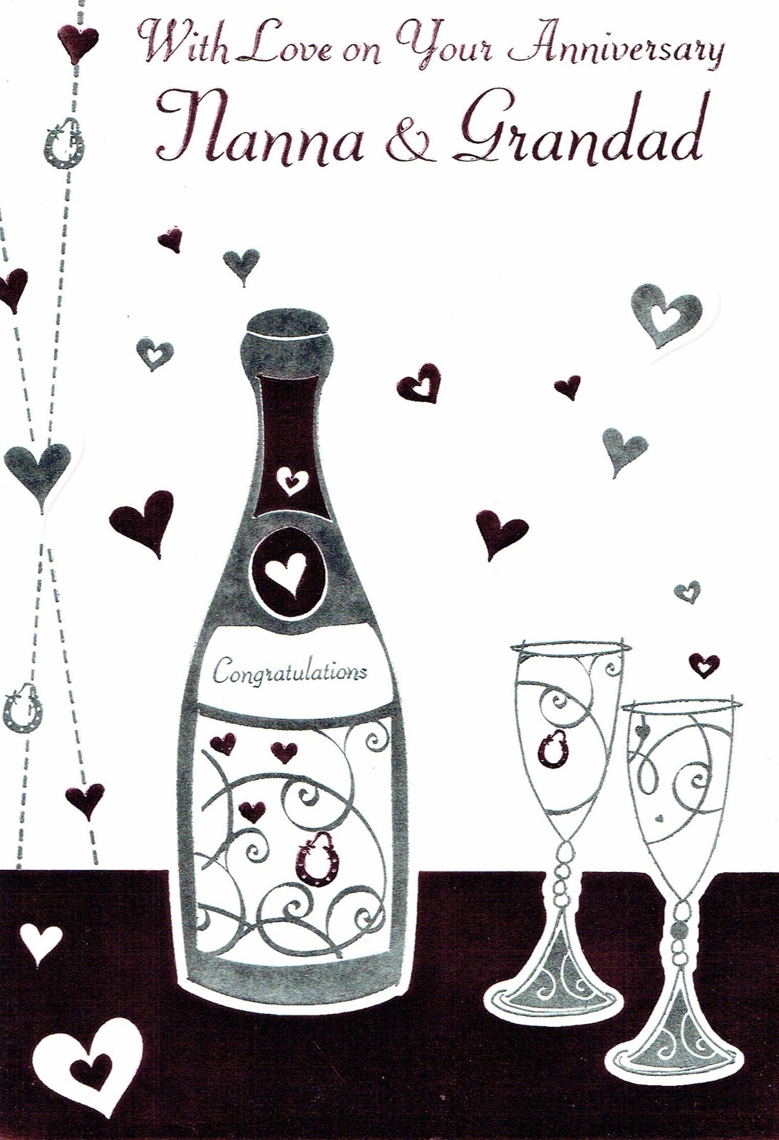 ANNIVERSARY CARD NANNA and GRANDAD  Quality card Champagne Design