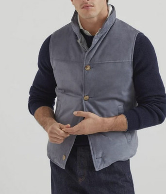 NWT$4800 Brunello Cucinelli Men 100% Leather Suede Goose Down Puffer Vest M A262