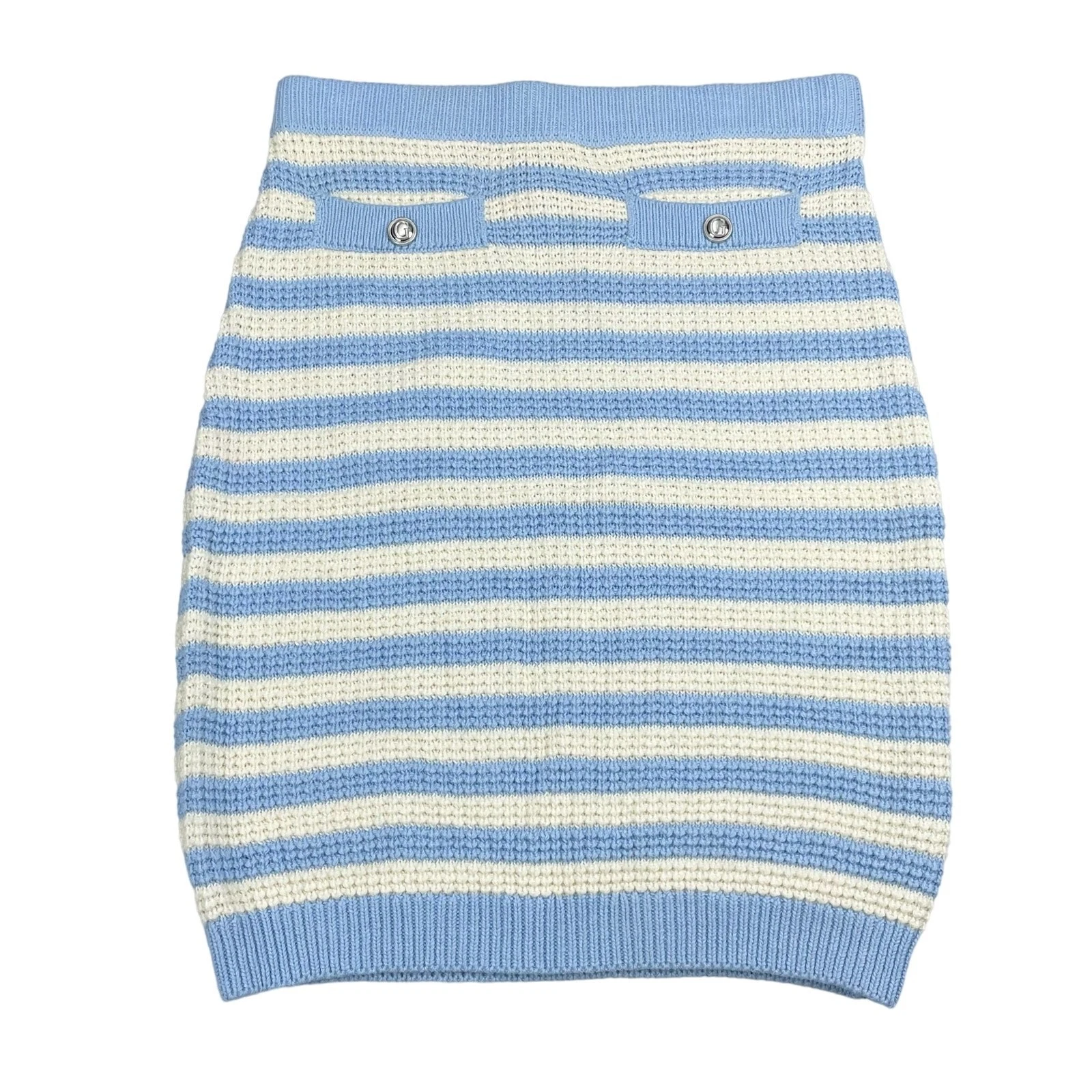 NWT GUESS Rey Crochet Sweater Skirt Sz Small Organic Cotton Dawson Yarn Blue