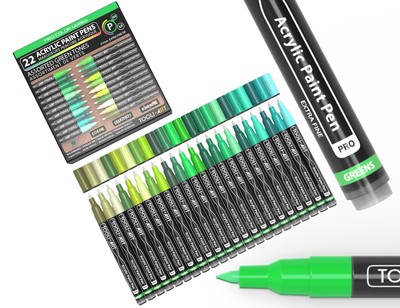 Acrylic Paint Pens 22 Green Tones Assorted Pro Color Series Markers Set 0.7mm...