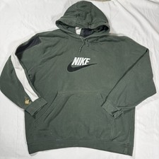 Vintage Nike Center Swoosh Hoodie XL Green Spellout Pullover Sweatshirt Y2K