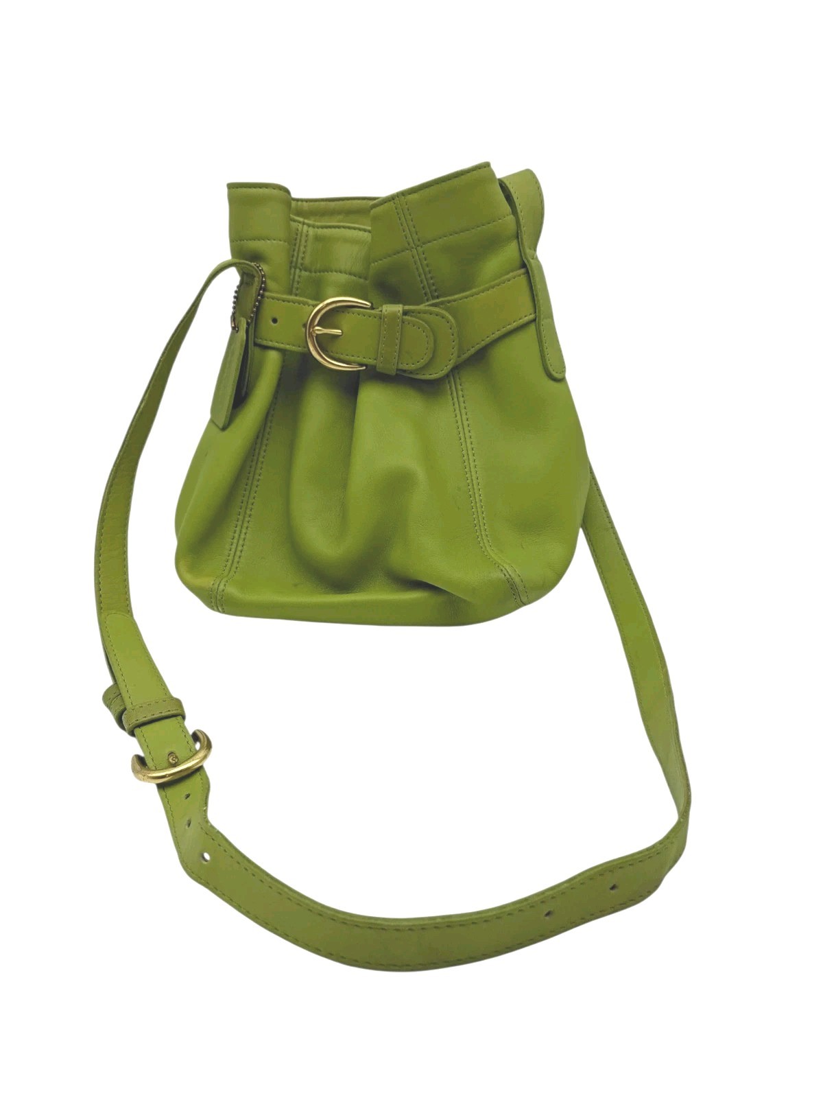 Vintage Coach 4156 Soho Belted Bucket Bag Lime Green Leather Crossbody Shoulder